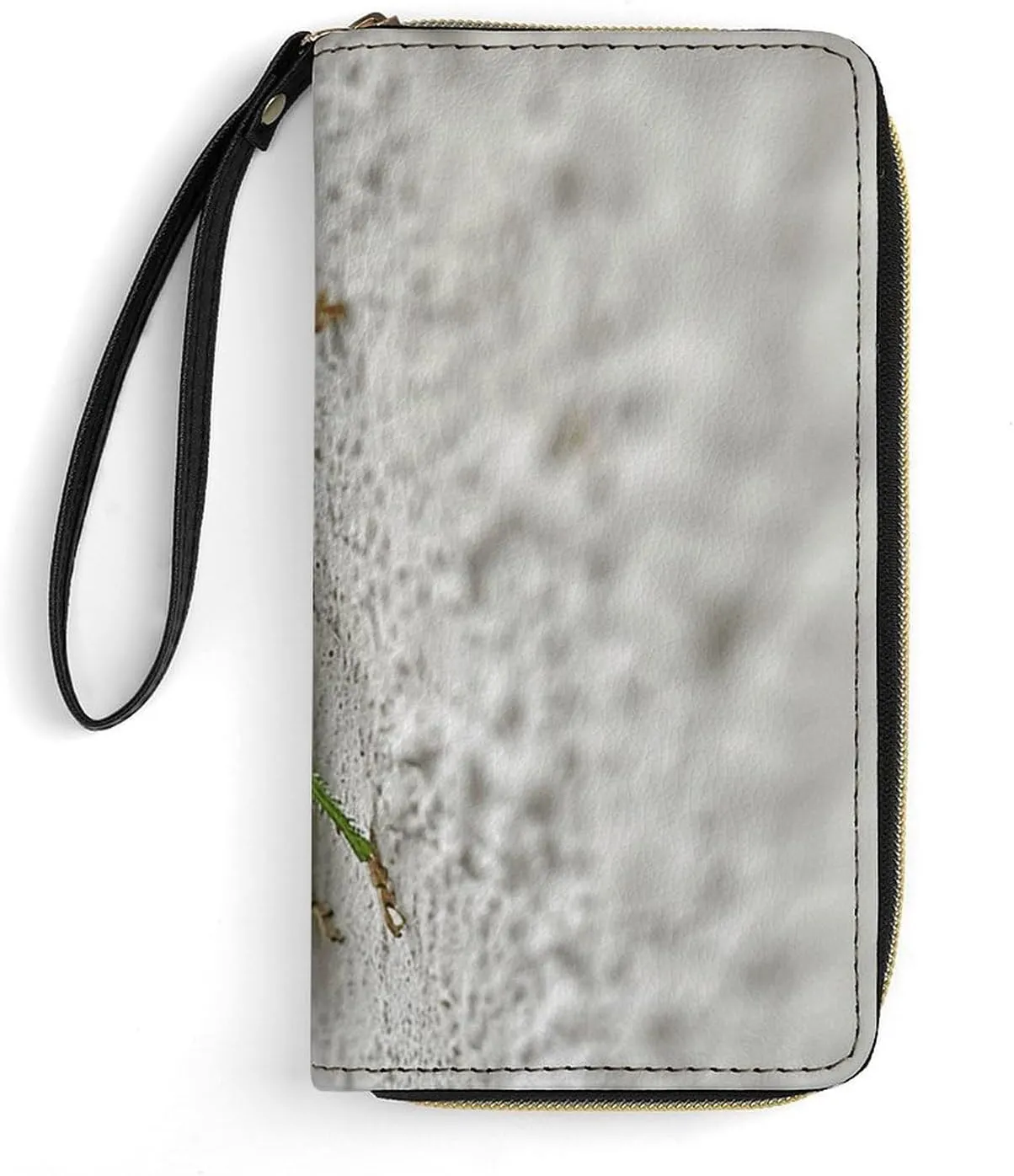 Green Grasshopper Image Leather Wallet Smooth Zip Around Clutch Wristlet Travel Long Soft Purse for Women
