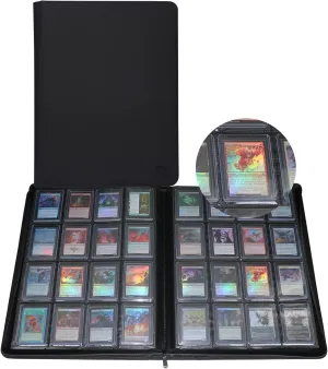 GrinOwl 16 Pocket Toploader Binder, Holds 640 Top Loaders, Large Toploader Card Binder with Sleeves for Cards in 3" x 4" Toploaders