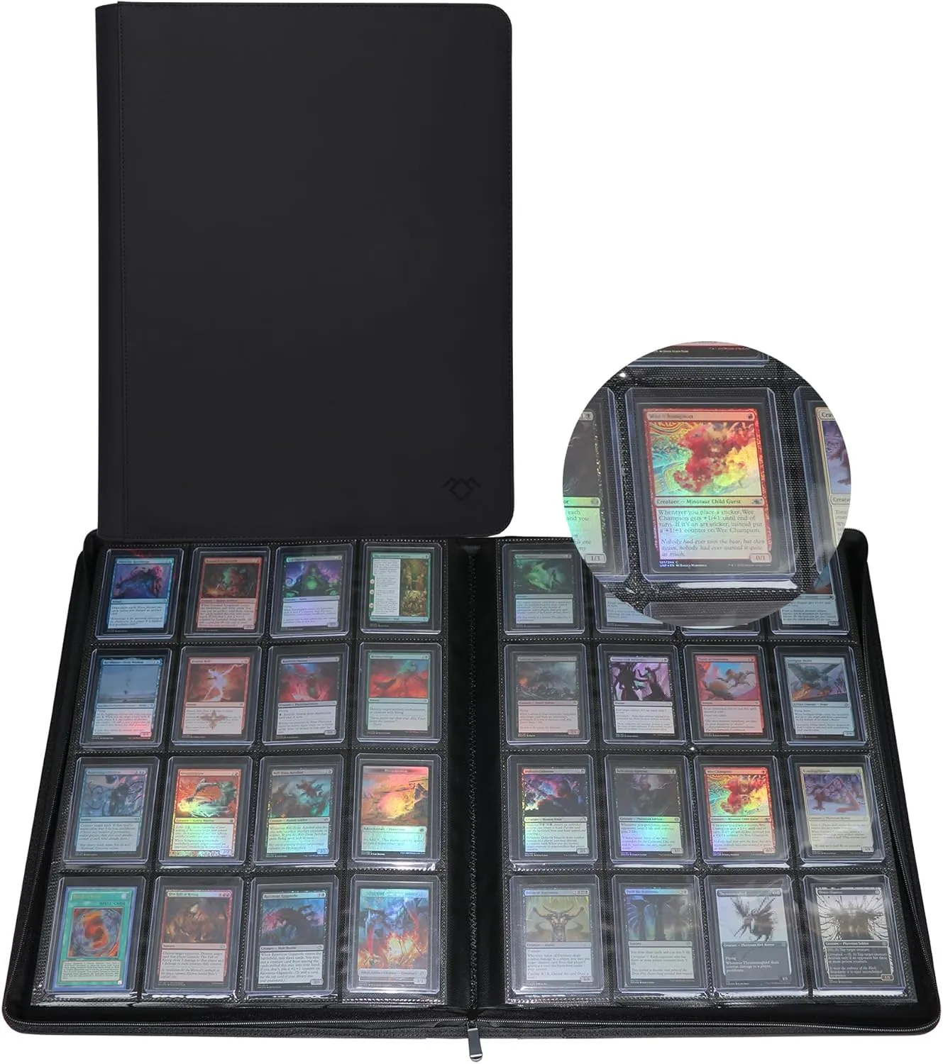GrinOwl 16 Pocket Toploader Binder, Holds 640 Top Loaders, Large Toploader Card Binder with Sleeves for Cards in 3" x 4" Toploaders