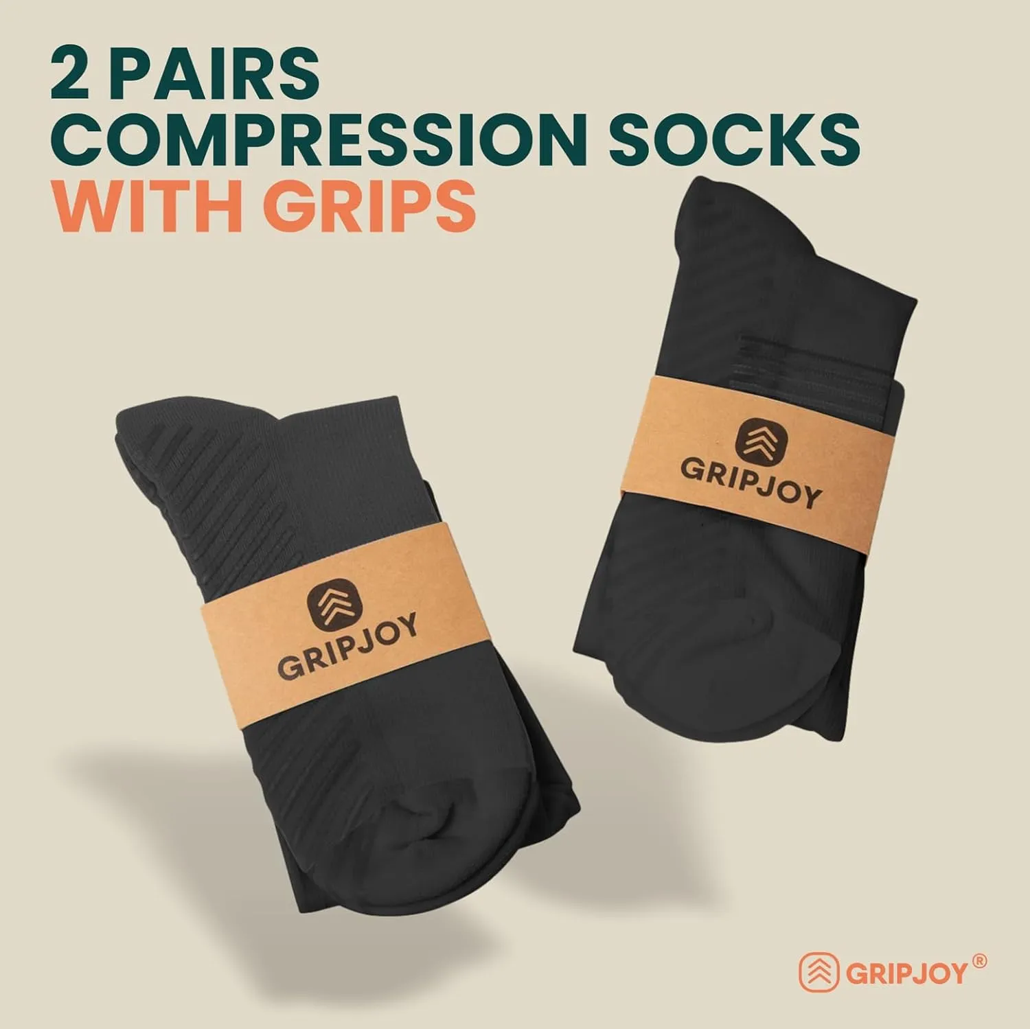 Gripjoy Compression Socks with Grips for Women & Men - 15-20mmHg - Knee High Non-slip Socks