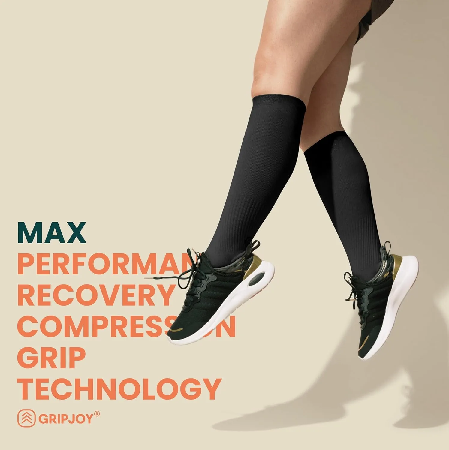 Gripjoy Compression Socks with Grips for Women & Men - 15-20mmHg - Knee High Non-slip Socks