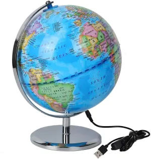 Guibell 8.15 Inch World Globe World Map Rotating Bracket with LED Lights Educational Globe Office Desktop Decoration