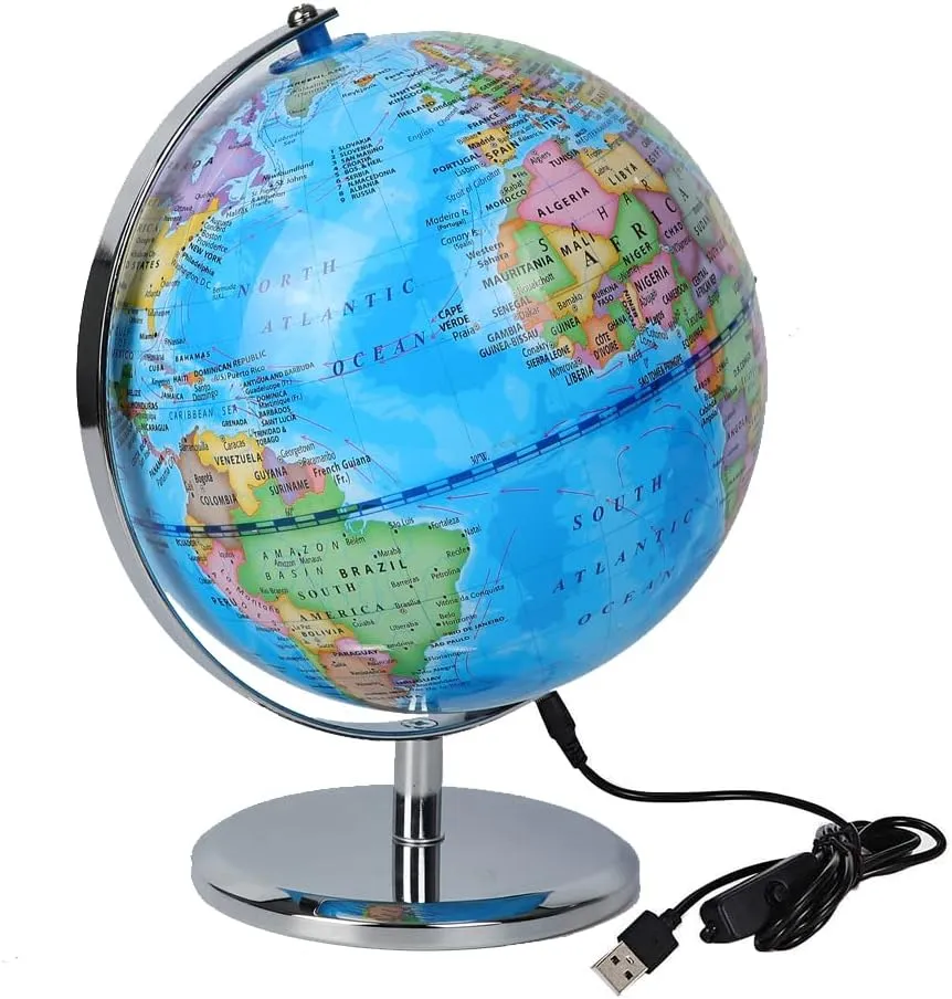 Guibell 8.15 Inch World Globe World Map Rotating Bracket with LED Lights Educational Globe Office Desktop Decoration