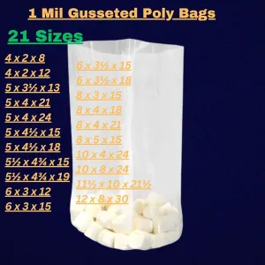 Gusseted Plastic Poly Bag - 5x3.5x13 (1000 Bags) 1Mil | Heat Sealable | Durable Open Top Clear Plastic Bags for Party Favor, Cookie, Candy, Small Gift Wrapping, Dessert