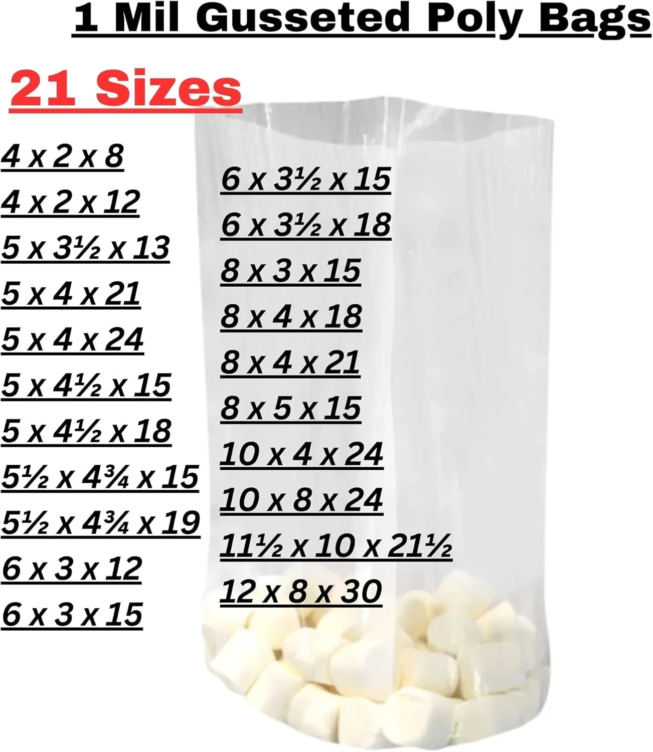 Gusseted Plastic Poly Bag - 5x3.5x13 (1000 Bags) 1Mil | Heat Sealable | Durable Open Top Clear Plastic Bags for Party Favor, Cookie, Candy, Small Gift Wrapping, Dessert