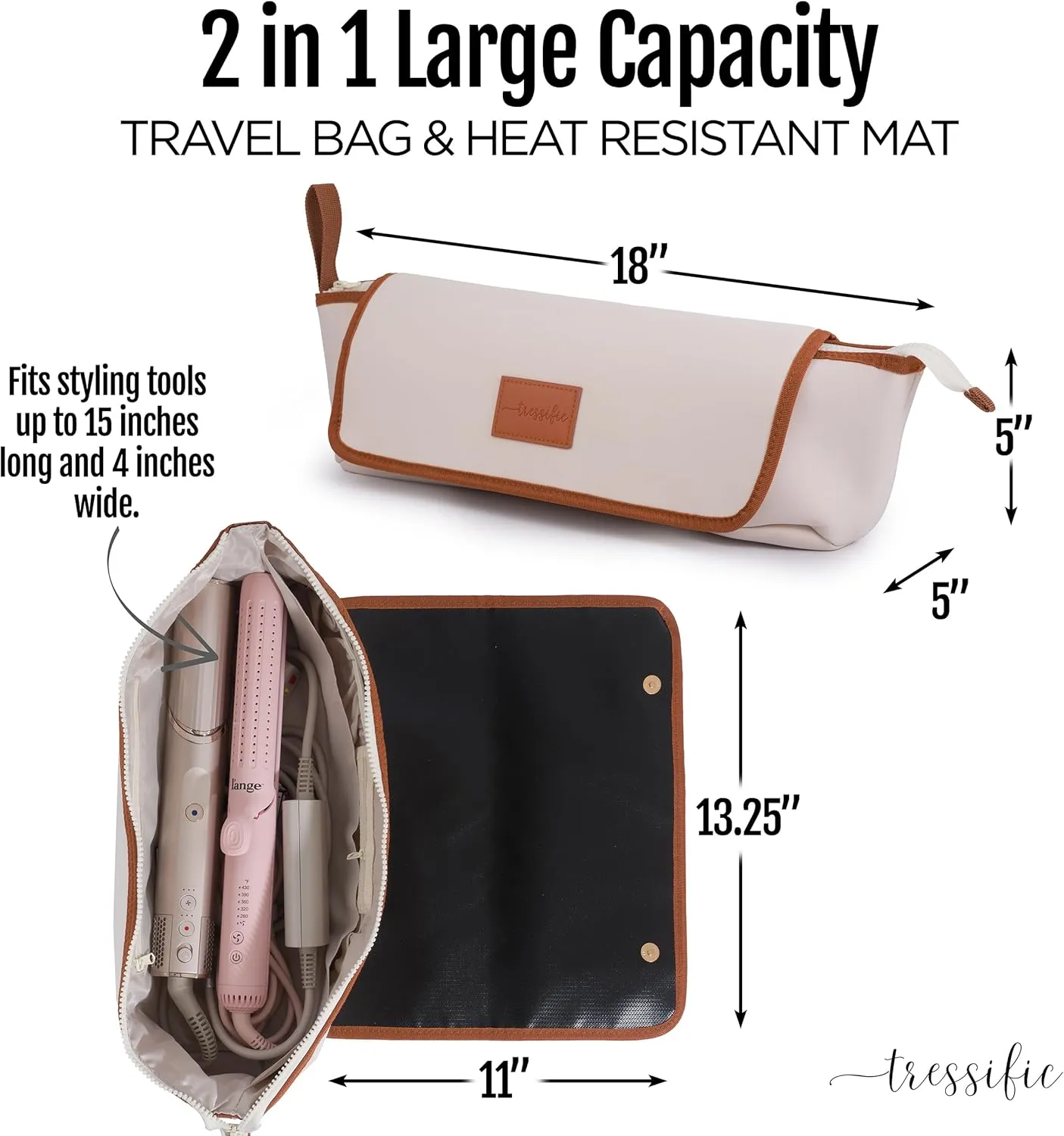 Hair Tools Travel Bag with Heat Resistant Mat, Large Hot Tool Organizer Bag, Curling Iron/Flat Iron Travel Case, Carrying Case for Hair Styling Tools, Travel Must Haves, Travel Essentials for Women