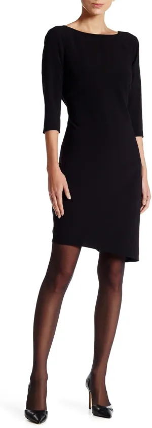 Halston Heritage 3/4 Length Sleeve Asymmetric Dress,Black,8