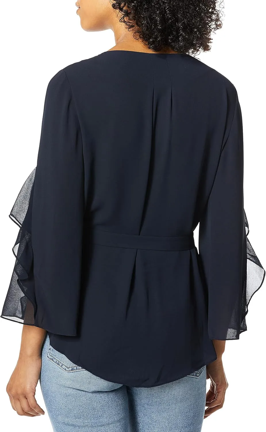 HALSTON Women's Long Flowy Sleeves Top with Sash