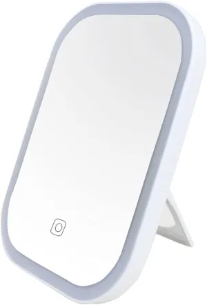 Hand Mirror LED Lighted Makeup Mirror for Desk, Travel Vanity Mirror, Dimmable Table Countertop Cosmetic Mirror with Touch Screen Switch, Batteries Or USB Operated,