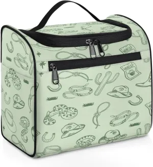 Hanging Travel Toiletry Bag for Women Men Makeup Bag Organizer Teal Green Vintage Snake Cactus Large Cosmetic Bag Waterproof Dopp Kit Travel Bag for Toiletries Accessories Essentials