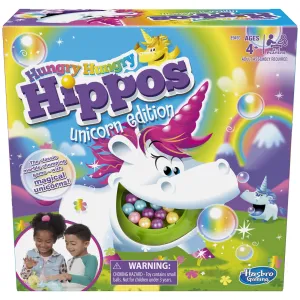 Hasbro Gaming Hungry Hippos Unicorn Edition Pre-School Board Game for Kids Ages 4 and Up; 2-4 Players (Amazon Exclusive).