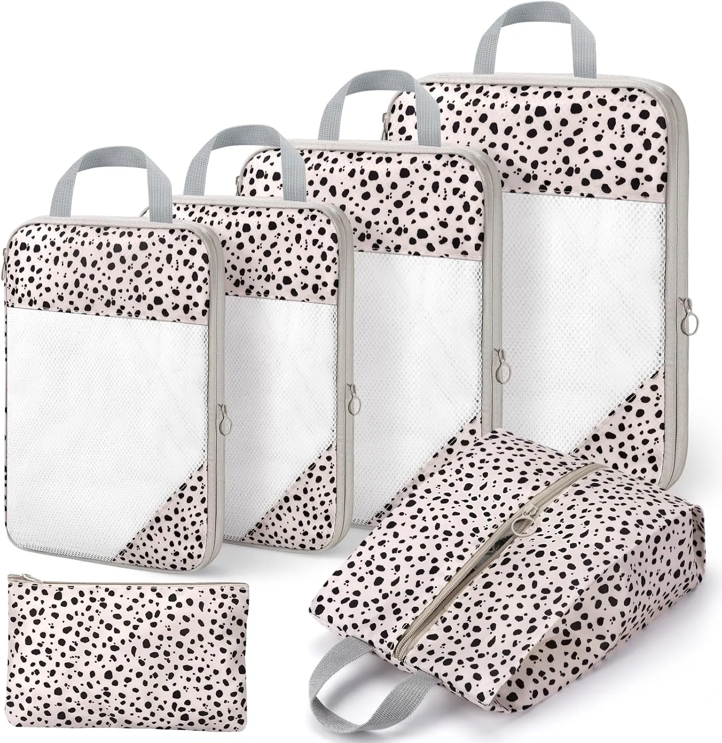 hatisan 6 Set Compression Packing Cubes for Suitcases,Packing Cubes with Shoe Bag, Large Cosmetics Bag, Clothing Bag, Accessories Bags Packing Cubes for Travel Luggage Organizer Women Men(Leopard)
