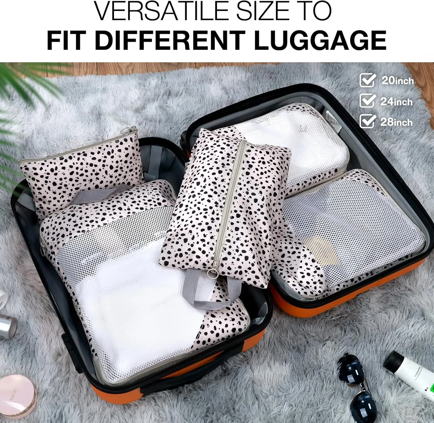hatisan 6 Set Compression Packing Cubes for Suitcases,Packing Cubes with Shoe Bag, Large Cosmetics Bag, Clothing Bag, Accessories Bags Packing Cubes for Travel Luggage Organizer Women Men(Leopard)