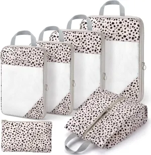 hatisan 6 Set Compression Packing Cubes for Suitcases,Packing Cubes with Shoe Bag, Large Cosmetics Bag, Clothing Bag, Accessories Bags Packing Cubes for Travel Luggage Organizer Women Men(Leopard)