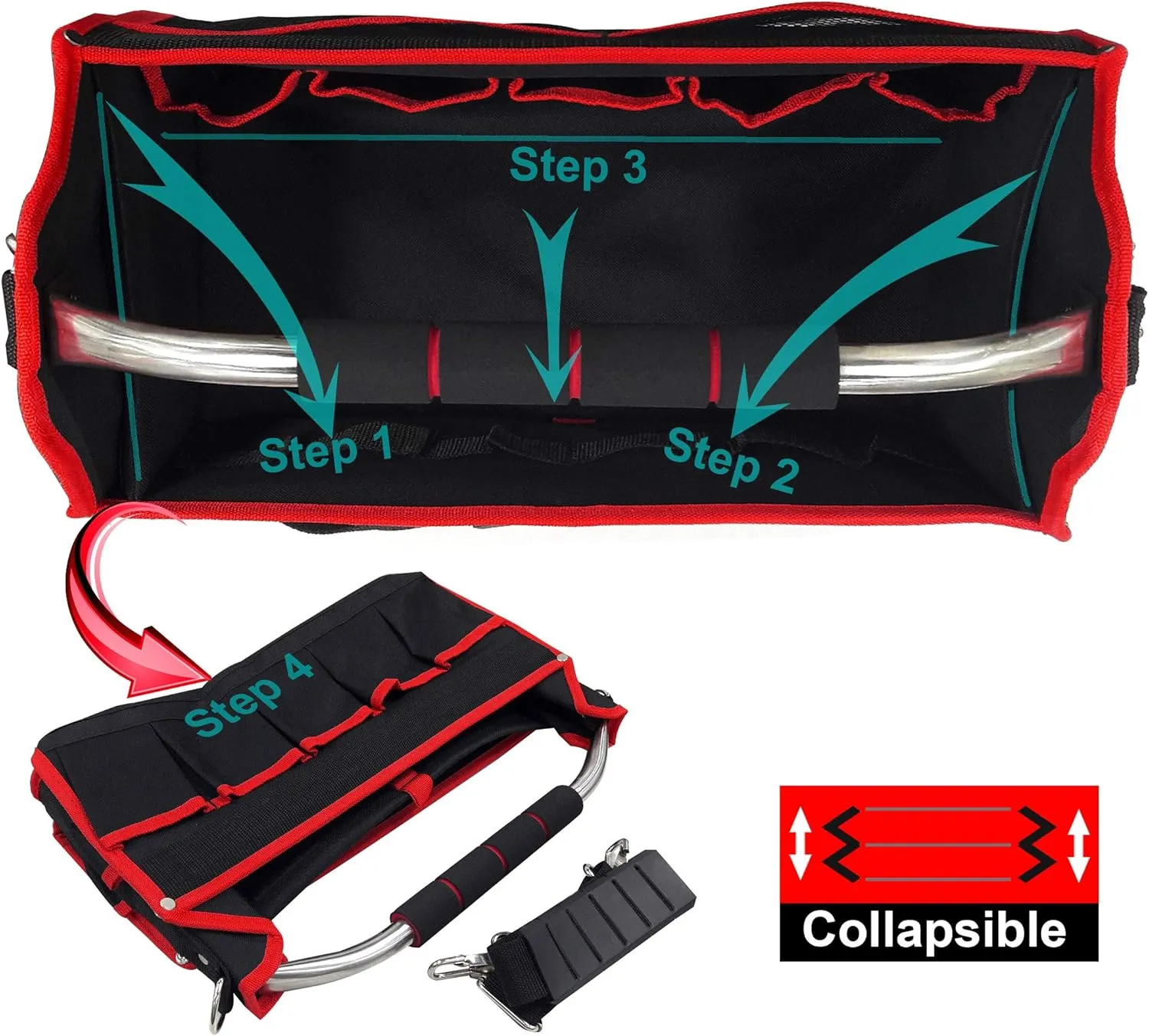 HAUTMEC 16 Inch Tool Bag, Foldable Tool Tote, Portable Open Top Tool Bag, Pro Electrician Tool Bag with Adjustable Shoulder Strap and 16-Pockets，600D Water-Resistant and Wear-Resistant, TB0002