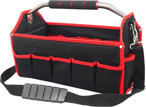 HAUTMEC 16 Inch Tool Bag, Foldable Tool Tote, Portable Open Top Tool Bag, Pro Electrician Tool Bag with Adjustable Shoulder Strap and 16-Pockets，600D Water-Resistant and Wear-Resistant, TB0002