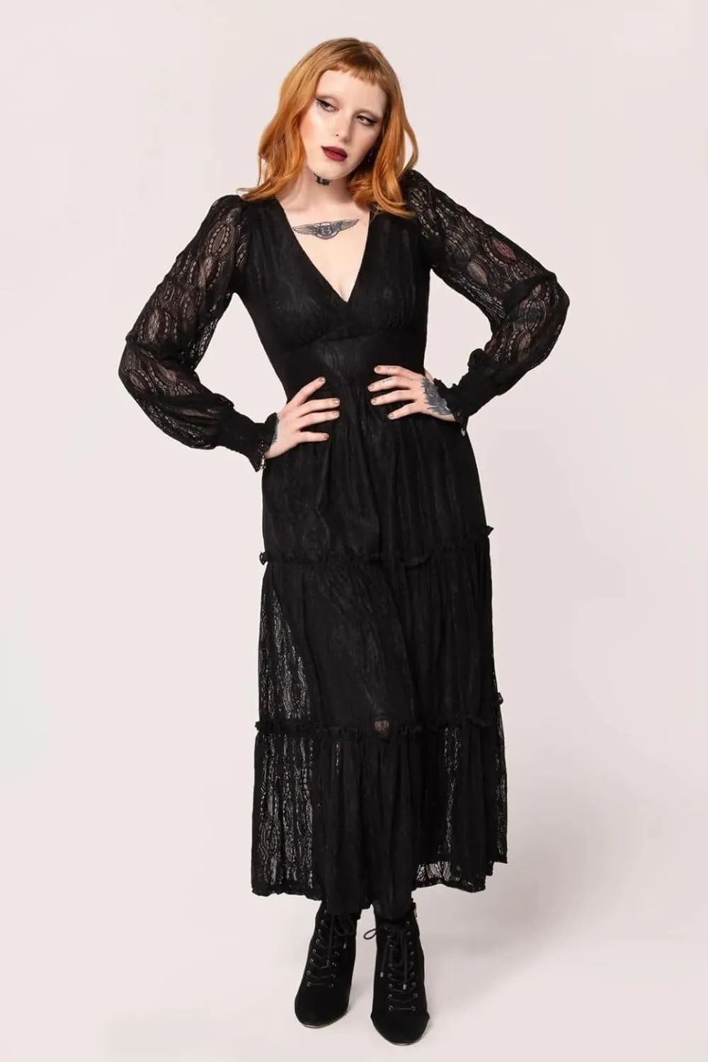 Hell Bunny Rhea Black Lace Maxi Dress