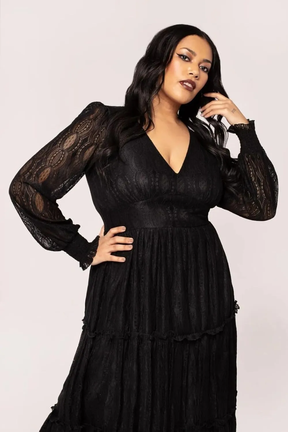 Hell Bunny Rhea Black Lace Maxi Dress