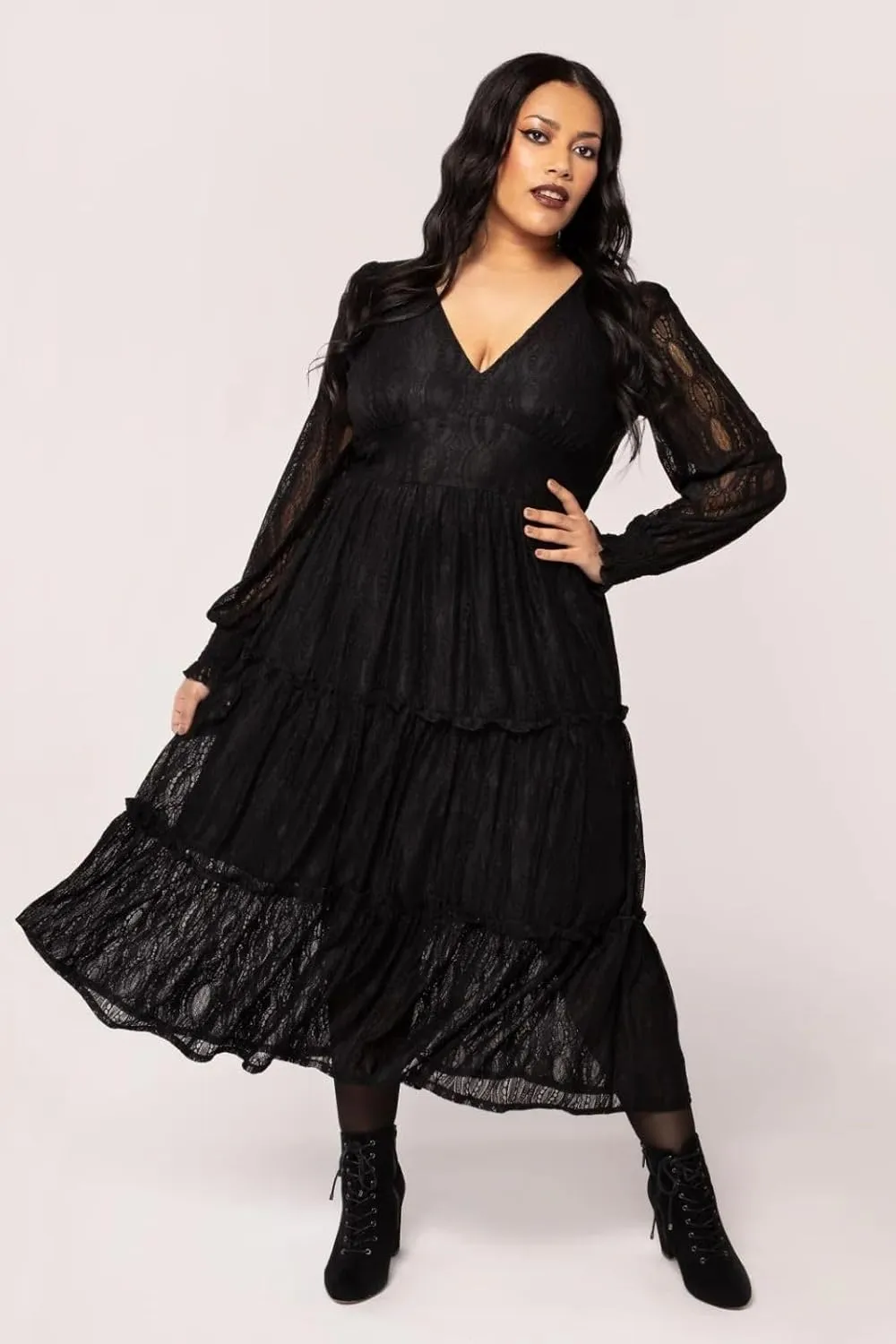 Hell Bunny Rhea Black Lace Maxi Dress