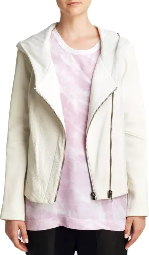 Helmut Lang Women's White Jacket - Wither Hooded Combo Leather