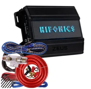 Hifonics ZD-1350.2D Zeus Delta 1300W 2-Channel Class D Car Audio Amplifier with Complete 4 Gauge Amplifier Installation Kit