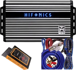 Hifonics ZTH-1525.1D Zeus Theta Compact Mono Channel Car Audio Amplifier (Silver) – Class D Amp, 1500-Watt Bass Remote Included with Gravity Phone Holder and 4 Gauge Amp Kit Blue Bundle