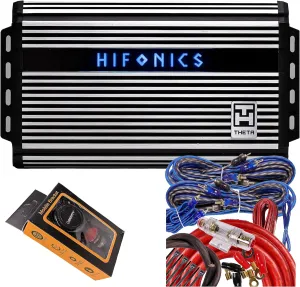 Hifonics ZTH-1625.5D Zeus Theta Compact Five Channel Car Audio Amplifier (Silver) – Class D Amp, 1600-Watt Bridgeable, Bass Remote Included with Gravity Phone Holder and 4 Gauge Amp Kit Red Bundle