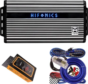 Hifonics ZTH-2225.1D Zeus Theta Compact Mono Channel Car Audio Amplifier (Silver) – Class D Amp, 2200-Watt Bass Remote Included with Gravity Phone Holder and 4 Gauge Amp Kit Blue Bundle