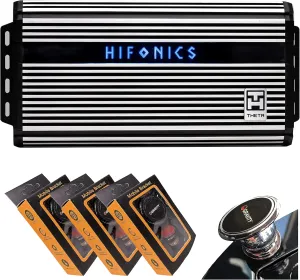Hifonics ZTH-2225.1D Zeus Theta Compact Mono Channel Car Audio Amplifier (Silver) – Class D Amp, 2200-Watt Built-in Bass Control, Bass Remote Included with 3 Gravity Phone Holder Bundle