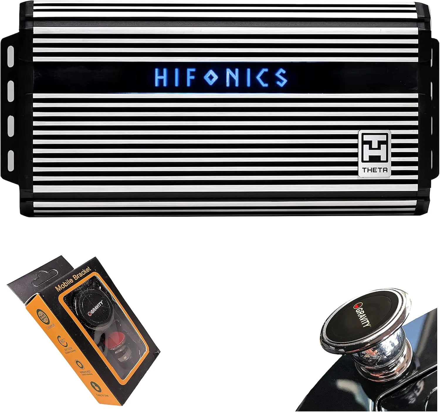 Hifonics ZTH-2225.1D Zeus Theta Compact Mono Channel Car Audio Amplifier (Silver) – Class D Amp, 2200-Watt Built-in Bass Control, Bass Remote Included with Gravity Phone Holder Bundle
