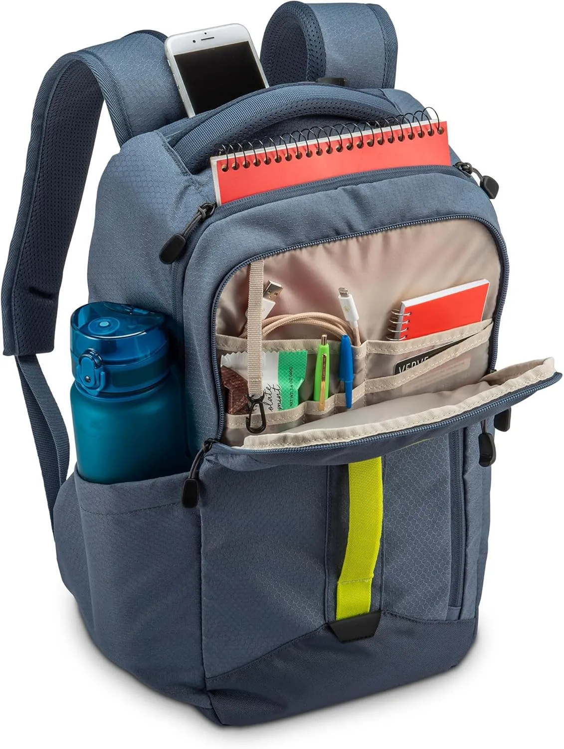 High Sierra Large Backpack Reflective Accent Comfortable Mesh Back School Bag with Tablet Device Sleeve and Adjustable Straps, Grey Blue