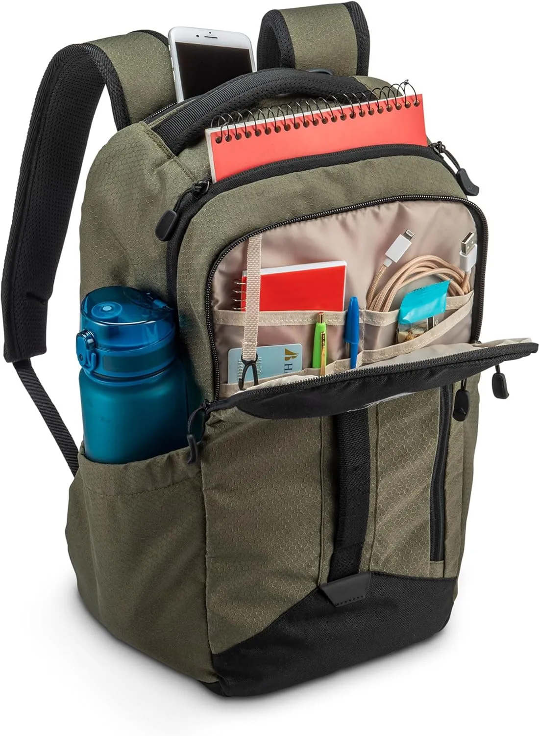 High Sierra Large Backpack Reflective Accent Comfortable Mesh Back School Bag with Tablet Device Sleeve and Adjustable Straps, Olive Green