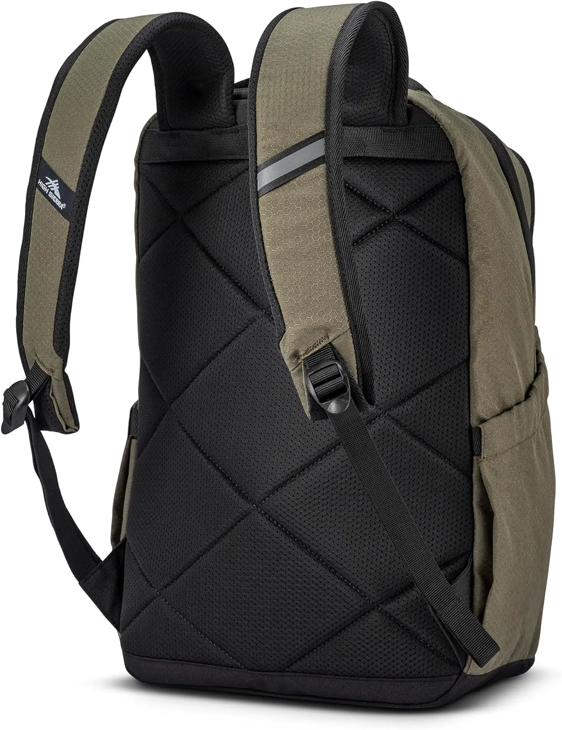 High Sierra Large Backpack Reflective Accent Comfortable Mesh Back School Bag with Tablet Device Sleeve and Adjustable Straps, Olive Green