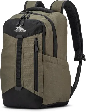 High Sierra Large Backpack Reflective Accent Comfortable Mesh Back School Bag with Tablet Device Sleeve and Adjustable Straps, Olive Green