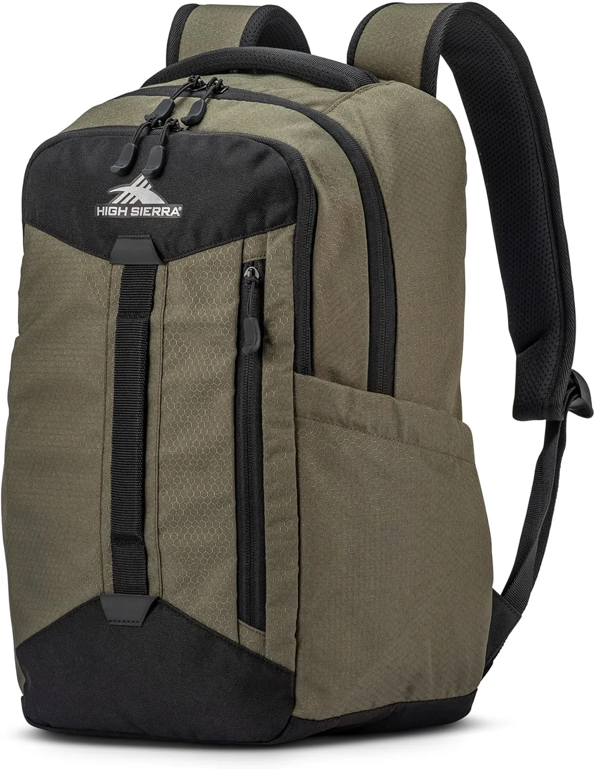 High Sierra Large Backpack Reflective Accent Comfortable Mesh Back School Bag with Tablet Device Sleeve and Adjustable Straps, Olive Green