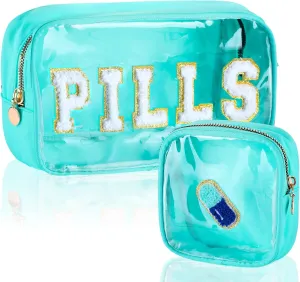 Hillban 2 Pcs Medicine Bag Gifts Chenille Letter Bag Preppy Clear Makeup Meds Nylon Pouch Set PVC Transparent Mini First Aid Christmas Gift for Travel(Fresh)