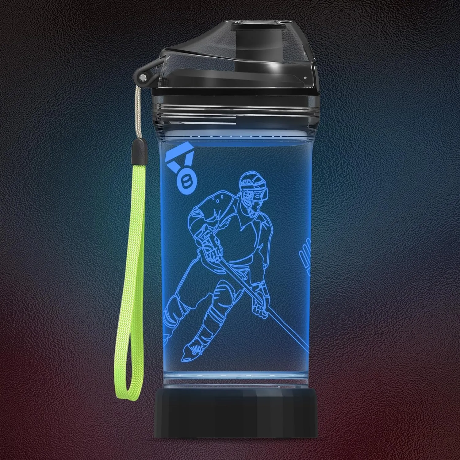 Hockey Gifts, Light Up 3D Hockey Player Water Bottle, 14oz Tritan BPA Free - Best Gift for 4 5 6 7-Year-Old Boys Girls- Kids Drinking Cup - Christmas Holiday