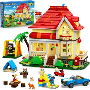 HOGOKIDS Friends Family House Building Toy with LED Light - 1212 PCS Friendship Villa Blocks Set with Car Slide Swing Family Home Playset Building Kit for Role Play, Gift for Girls Boys Kids Age 8 