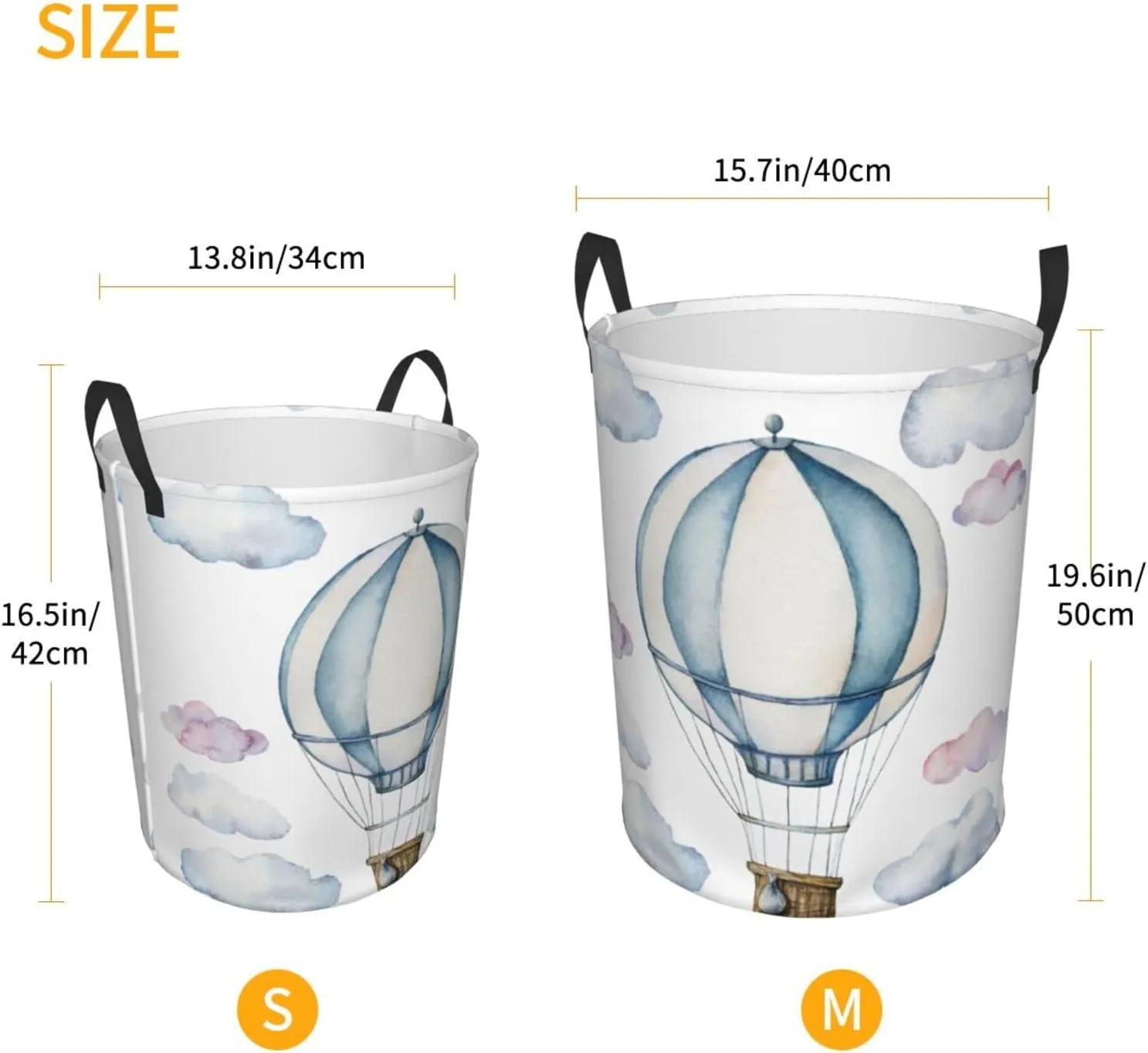 Hot Air Balloon Round Laundry Hamper Storage Basket Toys Clothes Organizer Bin For Home Bathroom Bedroom Dorm Nursery, 38l