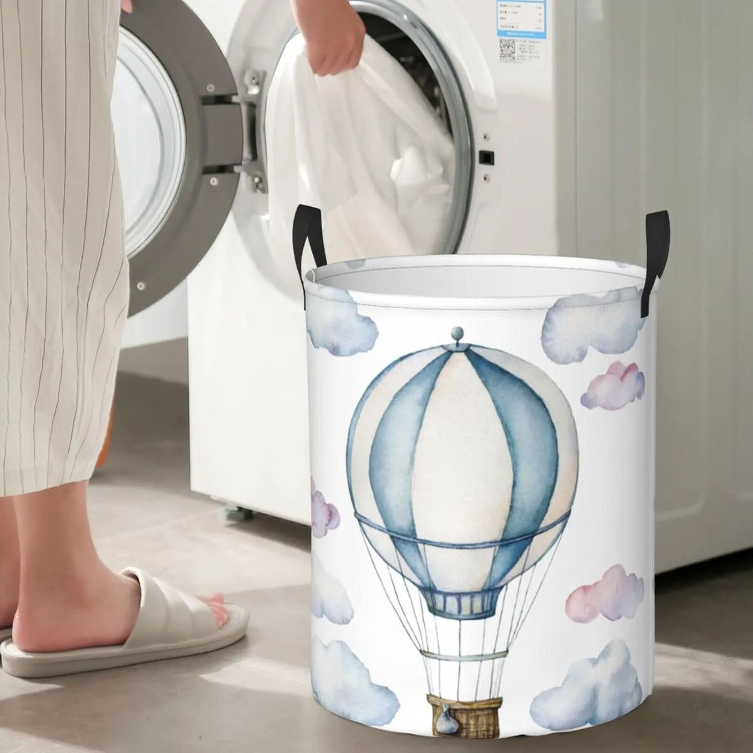Hot Air Balloon Round Laundry Hamper Storage Basket Toys Clothes Organizer Bin For Home Bathroom Bedroom Dorm Nursery, 38l