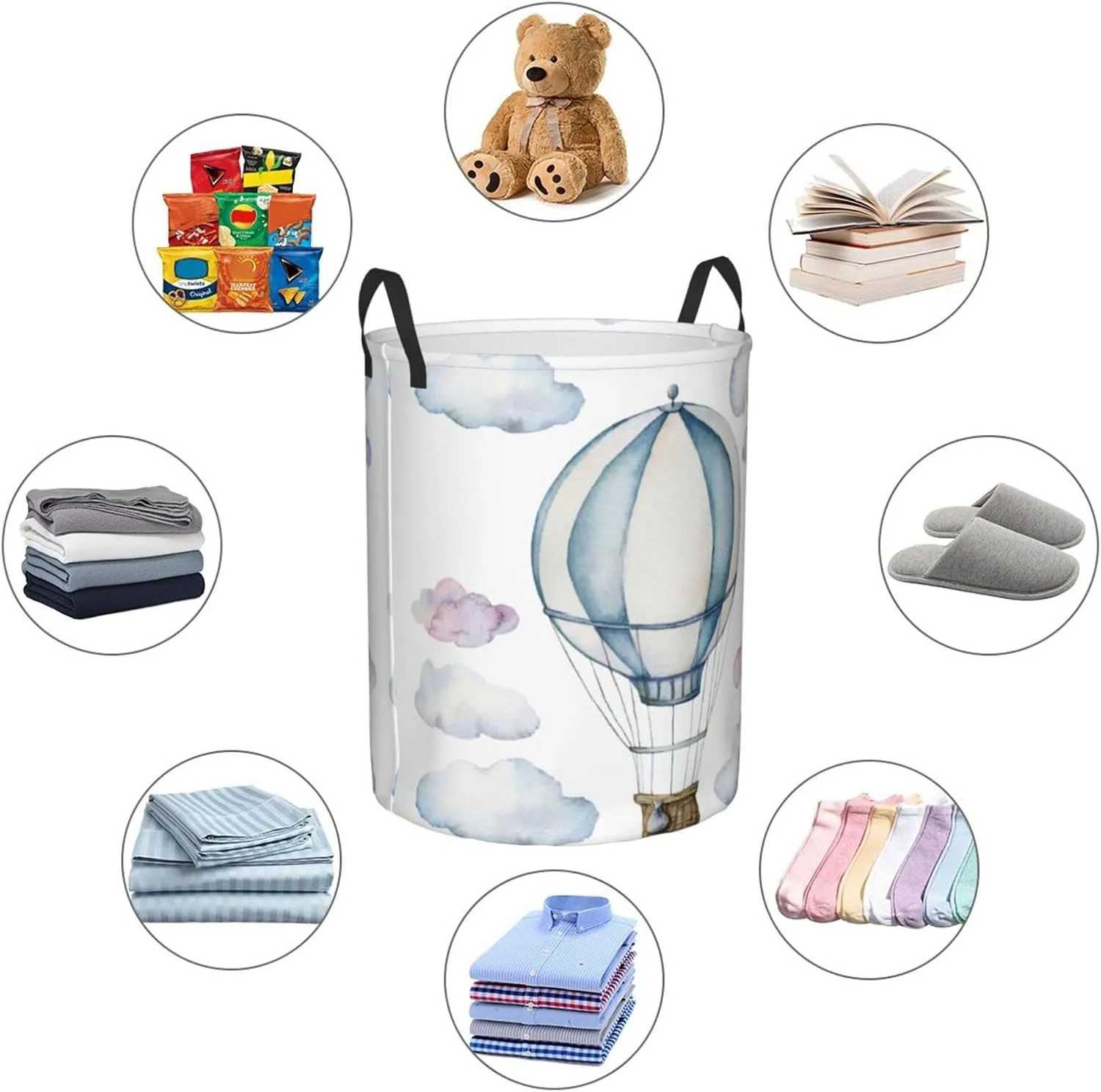 Hot Air Balloon Round Laundry Hamper Storage Basket Toys Clothes Organizer Bin For Home Bathroom Bedroom Dorm Nursery, 38l