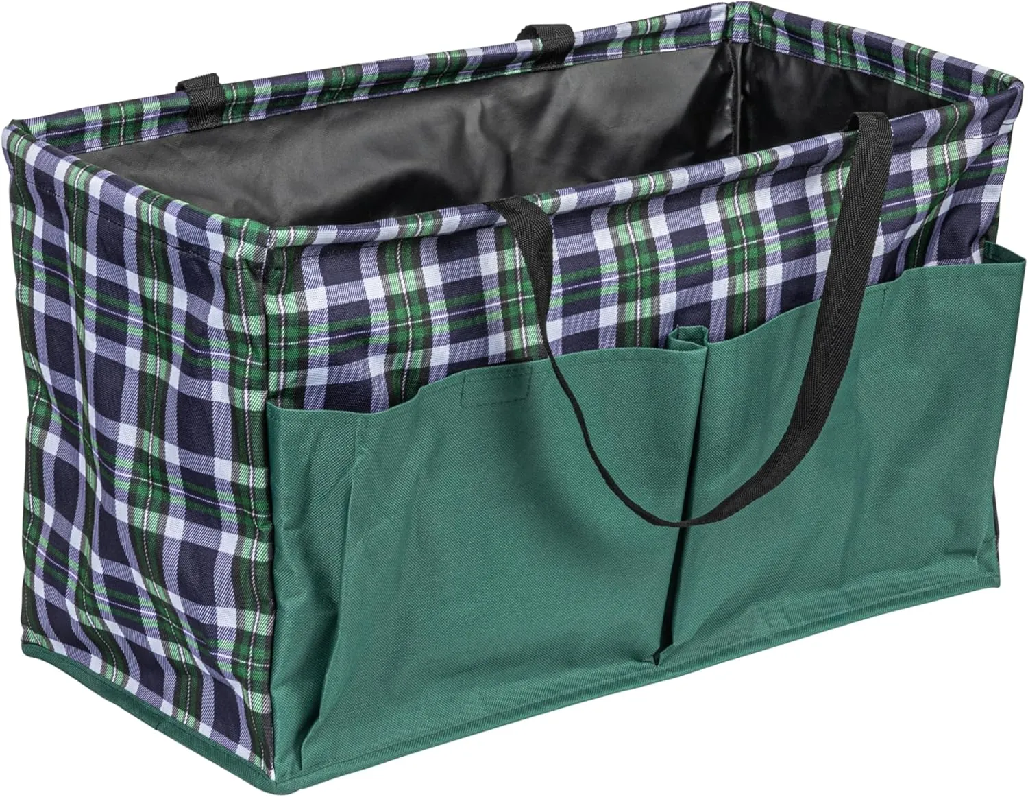 Household Essentials Krush Container All-Purpose Utility Tote, Water-Resistant Vinyl Lining with Pockets, Plaid