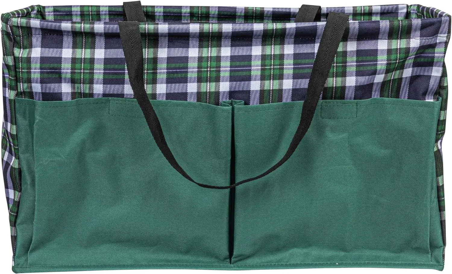 Household Essentials Krush Container All-Purpose Utility Tote, Water-Resistant Vinyl Lining with Pockets, Plaid