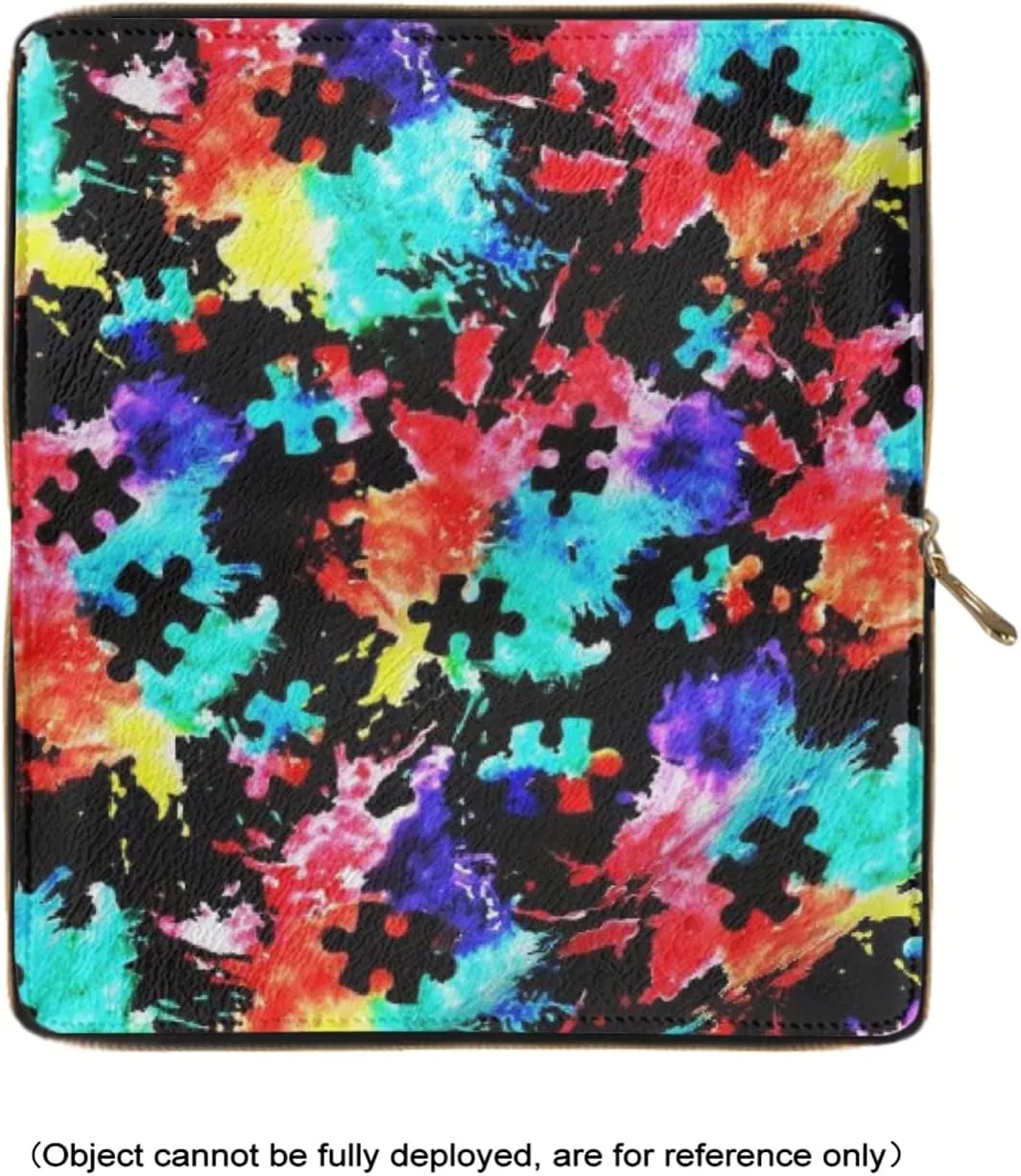 Howilath Autism Awareness Spilling Ink Design Long Pu Leather Wallet for Women Zip Around Slim Clutch Purse Travel Bags with Credit Card Holder