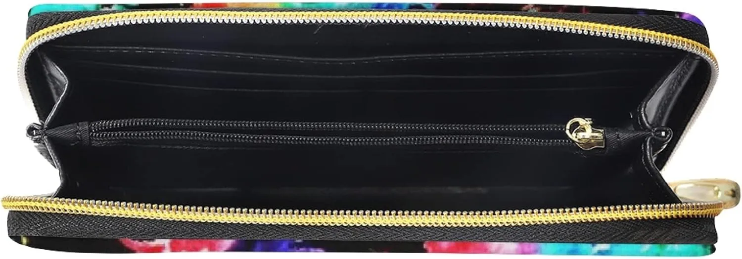 Howilath Autism Awareness Spilling Ink Design Long Pu Leather Wallet for Women Zip Around Slim Clutch Purse Travel Bags with Credit Card Holder