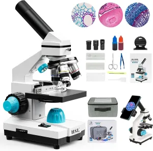 HSL 40X-2000X Microscope for Kids,Monocular Compound Microscope Kit for Students Adults,Dual LED Powerful Biological Microscopes Set for Laboratory School Education Science Beginner 1000x 2000x