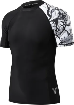 HUGE SPORTS Men's Splice UV Sun Protection UPF 50  Skins Rash Guard Short Sleeves