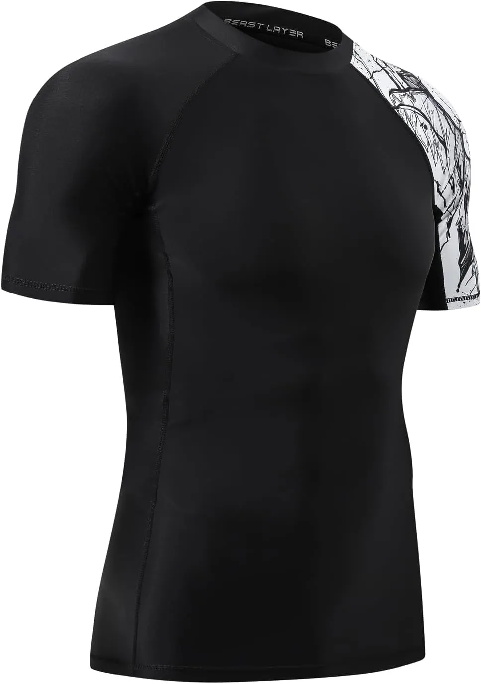 HUGE SPORTS Men's Splice UV Sun Protection UPF 50  Skins Rash Guard Short Sleeves