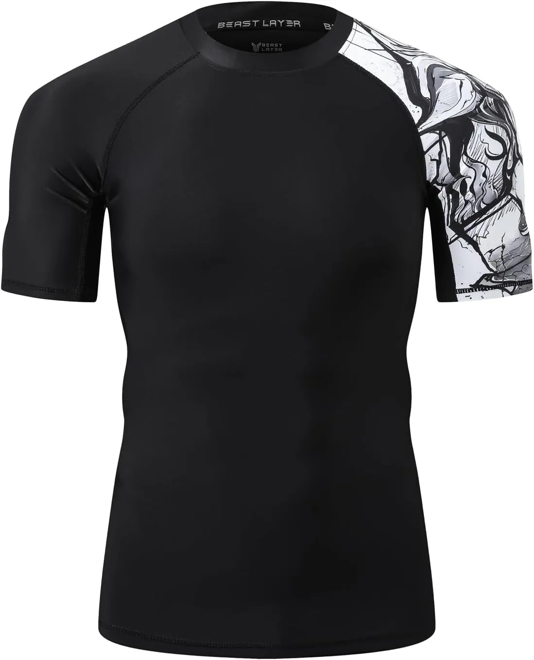 HUGE SPORTS Men's Splice UV Sun Protection UPF 50  Skins Rash Guard Short Sleeves