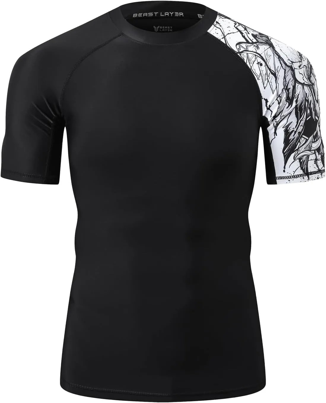 HUGE SPORTS Men's Splice UV Sun Protection UPF 50  Skins Rash Guard Short Sleeves